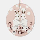 Pastel Pink Cute Bunny Twin Girl Kerstmis Keramisch Ornament (Links)