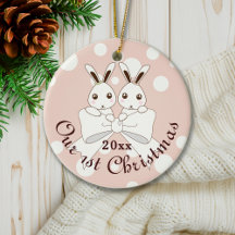 Pastel Pink Cute Bunny Twin Girl Kerstmis