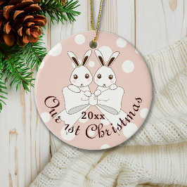 Pastel Pink Cute Bunny Twin Girl Kerstmis Keramisch Ornament