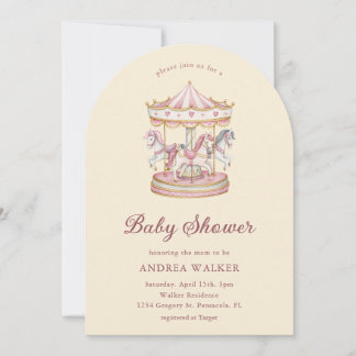 Pastel Pink Cute Carousel Girl Baby Shower Arch  Kaart