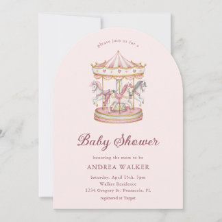 Pastel Pink Cute Carousel Girl Baby Shower Arch  Kaart