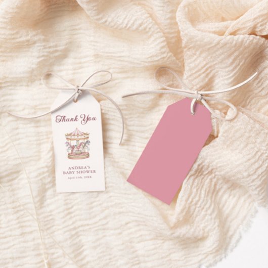 Pastel Pink Cute Carousel Girl Baby Shower Cadeaulabel