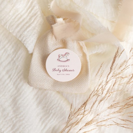 Pastel Pink Cute Carousel Girl Baby Shower Ronde Sticker