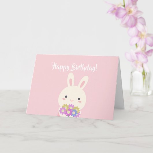 Pastel Pink Cute Kawaii Bunny Kinder Happy Birthda Kaart (Orchidee)