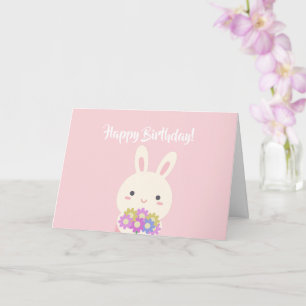 Pastel Pink Cute Kawaii Bunny Kinder Happy Birthda Kaart