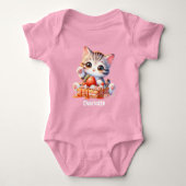 Pastel Pink Cute Kitten Cat with Dessert Waffles Romper (Voorkant)