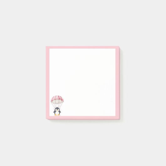 Pastel Pink Cute Penguin Parachute Post-It Notes (Voorkant)
