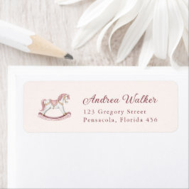 Pastel Pink Cute Rocking Horse Girl Baby Shower Etiket