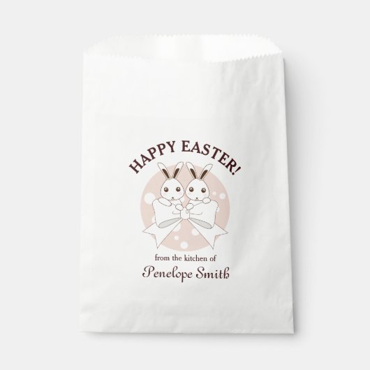 Pastel Pink Cute Twin Bunny Happy PaasTreat Bedankzakje (Voorkant)