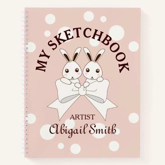 Pastel Pink Cute Twin Bunny Kinder Sketch Notitieboek (Voorkant)