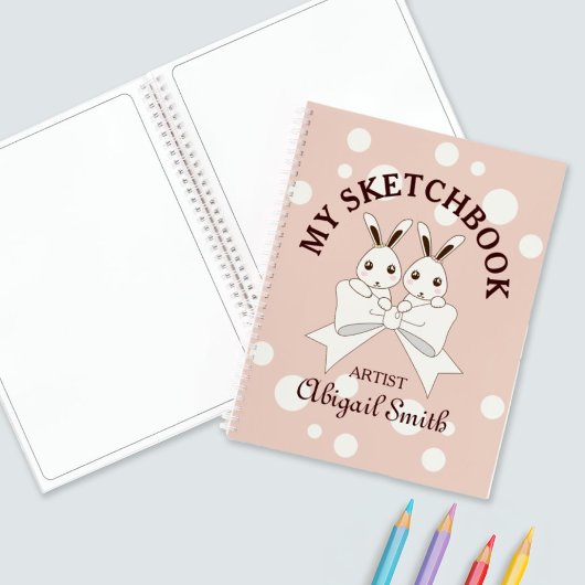 Pastel Pink Cute Twin Bunny Kinder Sketch Notitieboek
