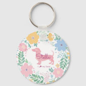 Pastel Pink Dachshund Name & Photo with Wreath Sleutelhanger (Voorkant)