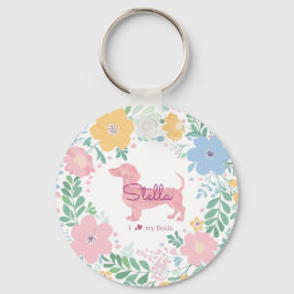 Pastel Pink Dachshund Name & Photo with Wreath Sleutelhanger