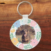 Pastel Pink Dachshund Name & Photo with Wreath Sleutelhanger (Achterkant)