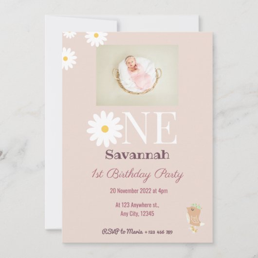 Pastel Pink Daisies Birthday Uitnodiging (Voorkant)