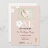 Pastel Pink Daisies Birthday Uitnodiging (Voorkant / Achterkant)