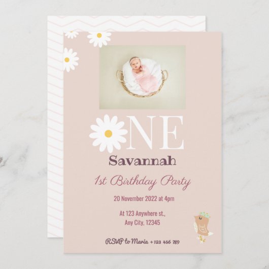 Pastel Pink Daisies Birthday Uitnodiging (Voorkant / Achterkant)