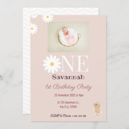 Pastel Pink Daisies Birthday Uitnodiging