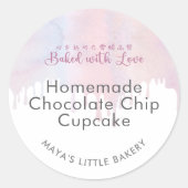 Pastel Pink Dripping Bakery Product Name Ronde Sticker (Voorkant)