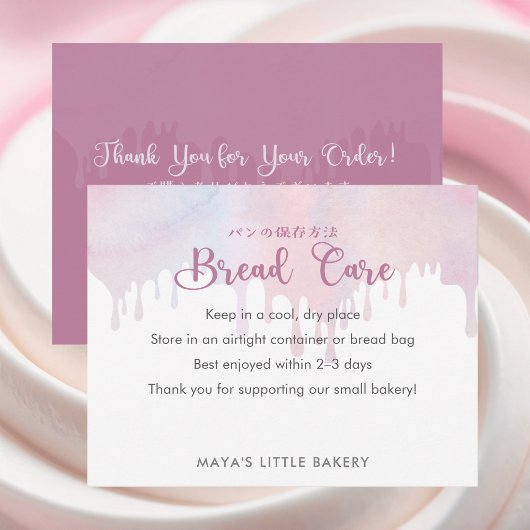 Pastel Pink Dripping Bread Care Instructions Bedankkaart