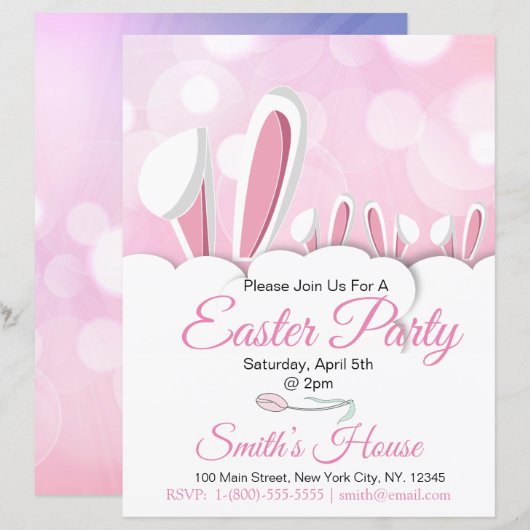 Pastel Pink Easter Bunny Ears Party Uitnodiging (Voorkant / Achterkant)