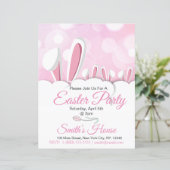 Pastel Pink Easter Bunny Ears Party Uitnodiging (Staand voorkant)