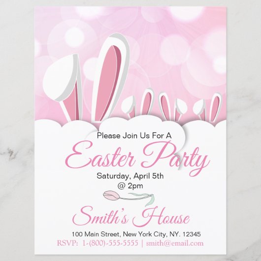 Pastel Pink Easter Bunny Ears Party Uitnodiging (Voorkant)