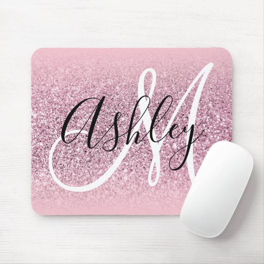 Pastel Pink Edge Ombre Glitter Monogram Muismat (Met muis)