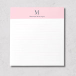 Pastel Pink Elegant Personalized Monogram Lined Notitieblok<br><div class="desc">This pastel pink personalized lined notepad features a charcoal black monogram with full name customization, offering a stylish and practical layout. The contrast between soft pink and deep black text creates a timeless and elegant look. Add your initials and surname to design a custom stationery piece made just for you....</div>