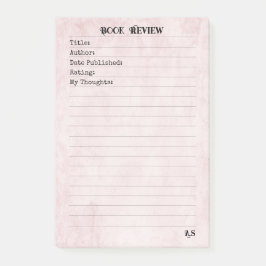 Pastel Pink Elegant Simple Monogram Book Review  Post-it® Notes