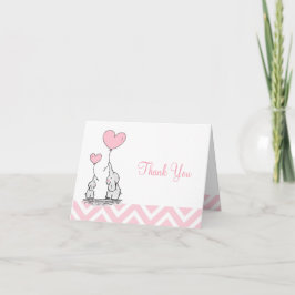 Pastel Pink Elephant Personalized Baby Girl Bedankkaart