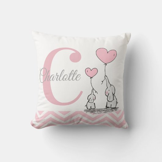 Pastel Pink Elephant Personalized Baby Girl Pillow Kussen (Voorkant)