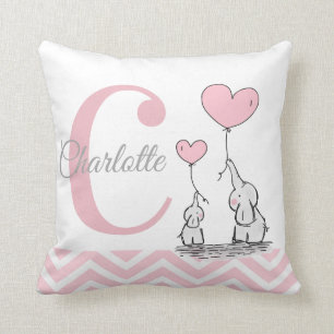 Pastel Pink Elephant Personalized Baby Girl Pillow Kussen