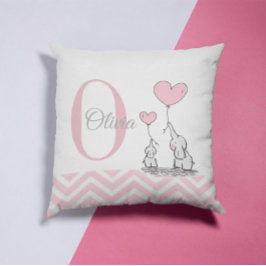 Pastel Pink Elephant Personalized Baby Girl Pillow Kussen