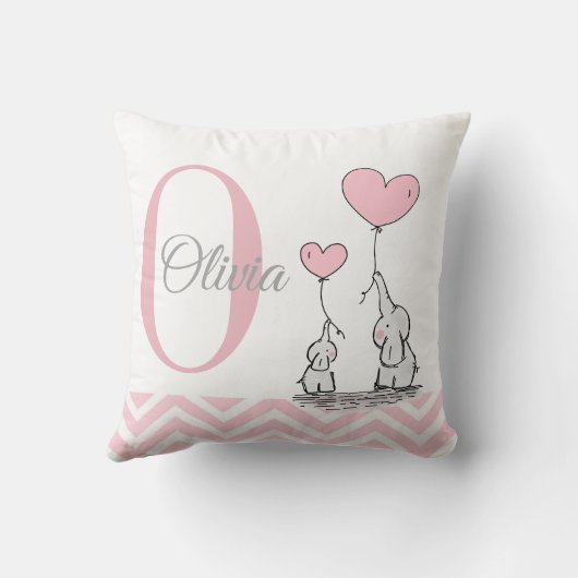 Pastel Pink Elephant Personalized Baby Girl Pillow Kussen (Achterkant)