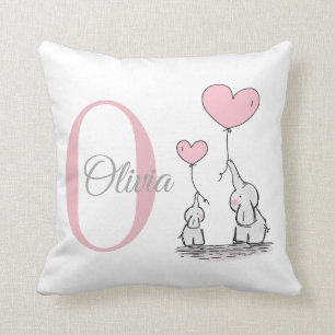 Pastel Pink Elephant Personalized Baby Girl Pillow Kussen