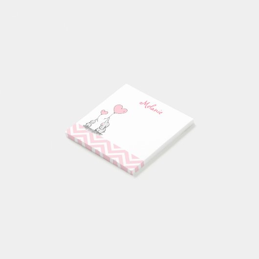Pastel Pink Elephant Personalized Baby Girl Post-it® Notes (Schuin)