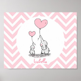 Pastel Pink Elephant Personalized Baby Girl Poster