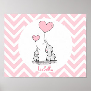 Pastel Pink Elephant Personalized Baby Girl Poster