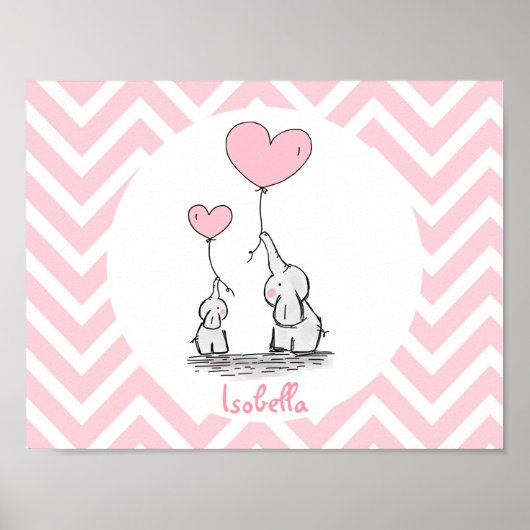 Pastel Pink Elephant Personalized Baby Girl Poster (Voorkant)