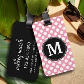 Pastel Pink en Black Polka Dots Aangepast monogram Bagagelabel