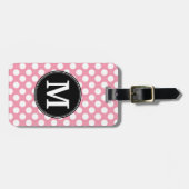Pastel Pink en Black Polka Dots Aangepast monogram Bagagelabel (Voorkant horizontaal)