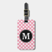 Pastel Pink en Black Polka Dots Aangepast monogram Bagagelabel (Voorkant verticaal)