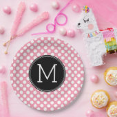 Pastel Pink en Black Polka Dots Aangepast monogram Papieren Bordje (Feest)