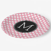 Pastel Pink en Black Polka Dots Aangepast monogram Papieren Bordje (Gekanteld)