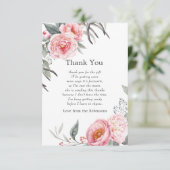 Pastel Pink en Gray Boho Floral Baby shower Bedankkaart (Staand voorkant)