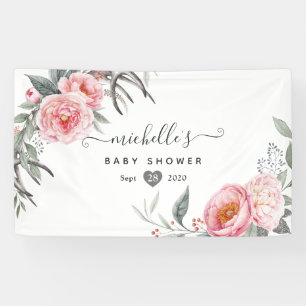 Pastel Pink en Gray Boho Floral Baby shower Spandoek