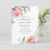 Pastel Pink en Gray Boho Floral Wedding Kaart (Staand voorkant)