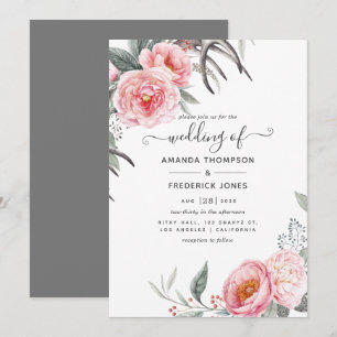Pastel Pink en Gray Boho Floral Wedding Kaart