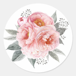 Pastel Pink en Gray Peony Flowers Ronde Sticker